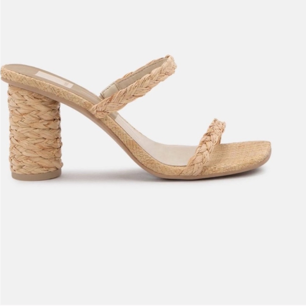 Dolce Vita Noles Natural Raffia Slip on Square Open Toe Strappy Heeled Sandal